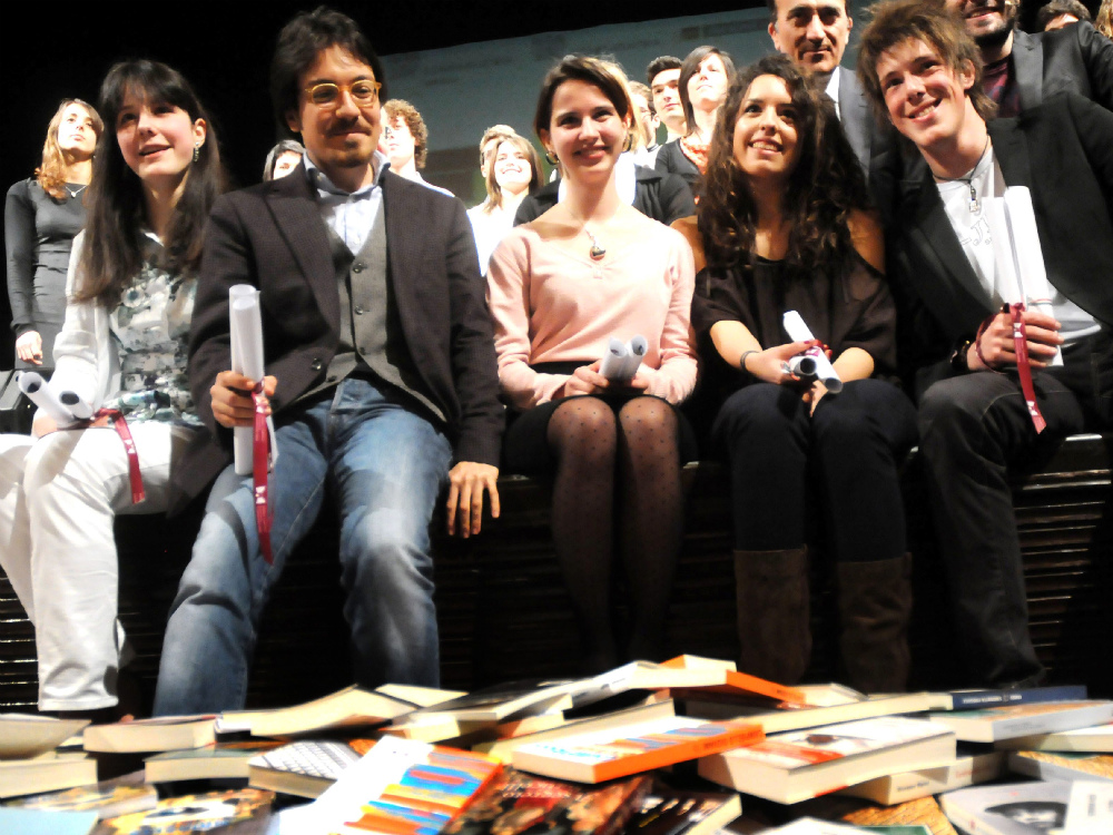 I finalisti del Campiello Giovani: Martina Evangelista, Mattia Conti, Martina Zago, Luzia Ribeiro da Costa e Stefano Pietrosanti FOTO BRENZONI 