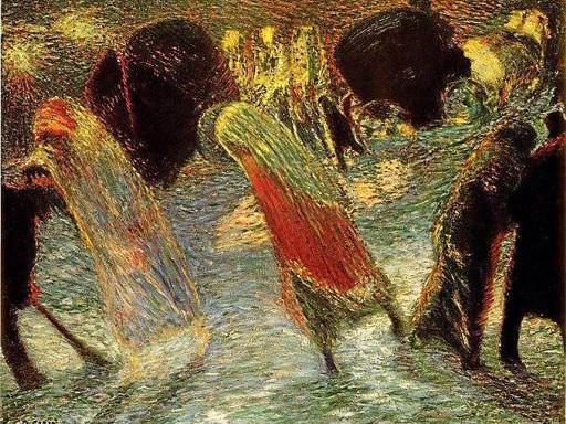Carlo Carrà, Uscita da teatro, olio , 1909, Estorick collection, Londra