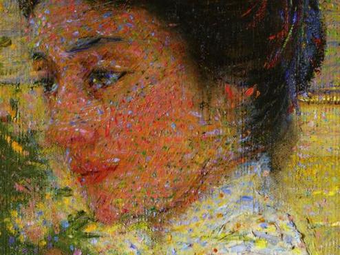 Particolari da Ritratto all'aperto di Giacomo Balla (1902): evidente, qui sopra, la tecnica «divisionista»