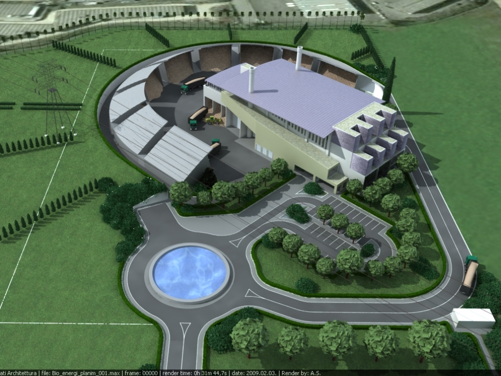 Il rendering del progetto della centrale di cogenerazione a biomasse prevista a San Pietro di Legnago 